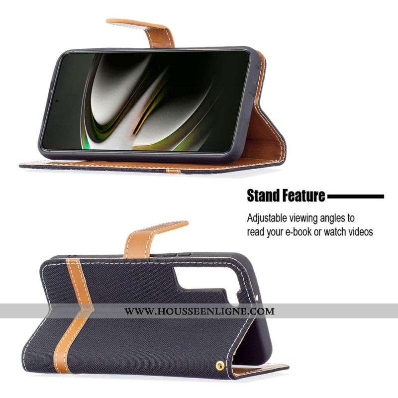 Housse Samsung Galaxy S22 5G Tissu et Effet Cuir à Lanière