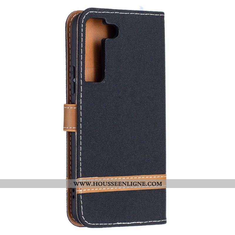 Housse Samsung Galaxy S22 5G Tissu et Effet Cuir à Lanière