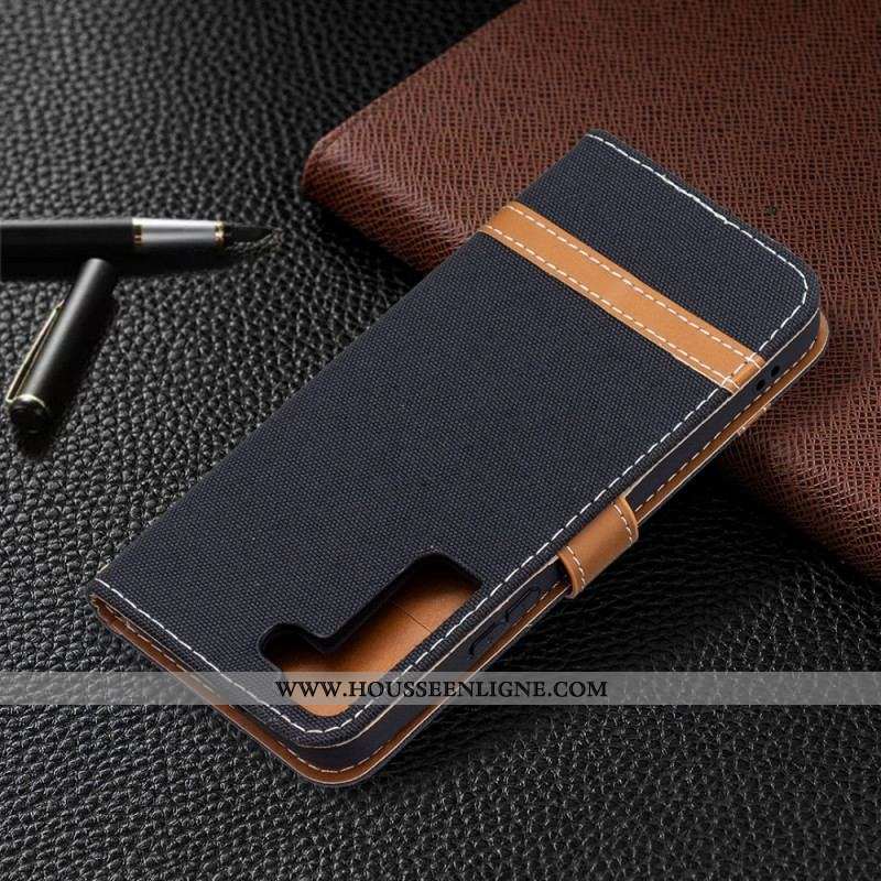 Housse Samsung Galaxy S22 5G Tissu et Effet Cuir à Lanière