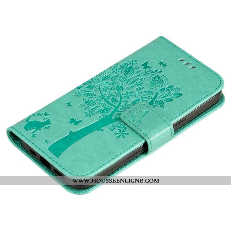 Housse Samsung Galaxy S22 Plus 5G Arbre et Chat à Lanière