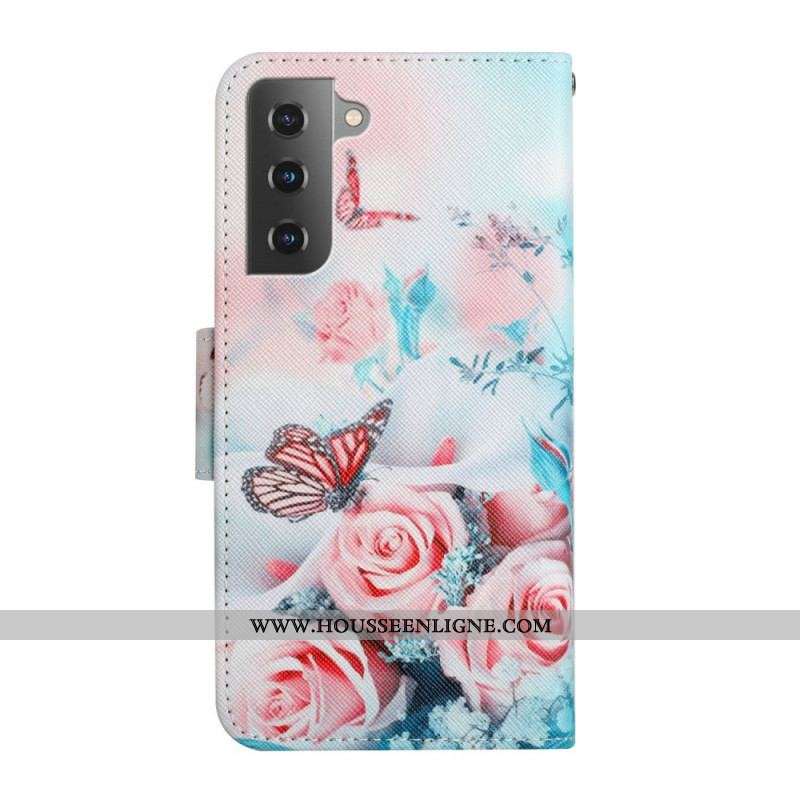 Housse Samsung Galaxy S22 Plus 5G Bouquet de Fleurs et Papillons