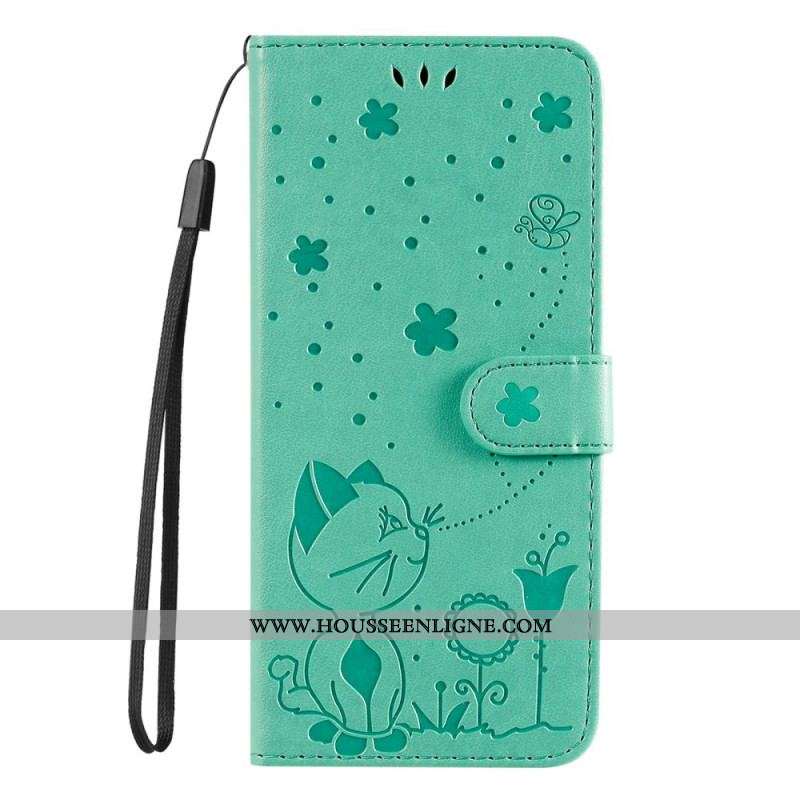 Housse Samsung Galaxy S22 Plus 5G Chat et Abeille à Lanière