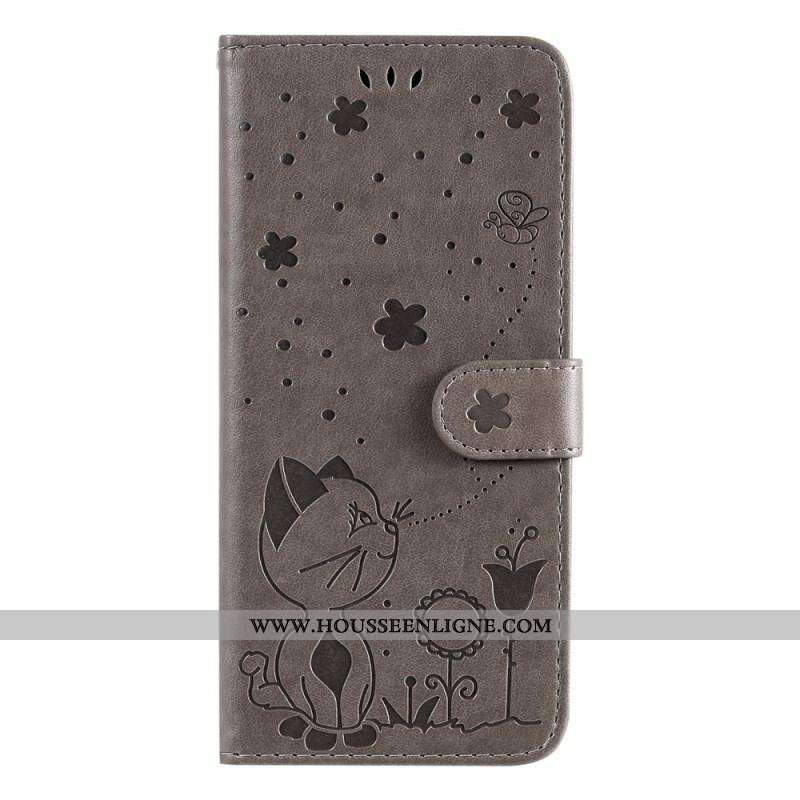 Housse Samsung Galaxy S22 Plus 5G Chat et Abeille à Lanière