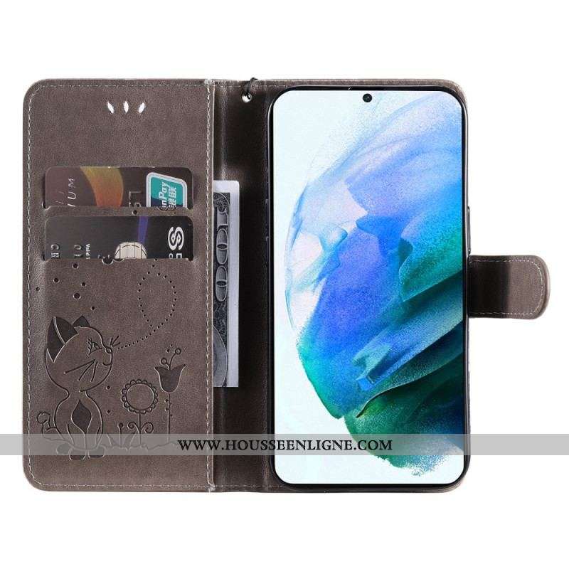 Housse Samsung Galaxy S22 Plus 5G Chat et Abeille à Lanière