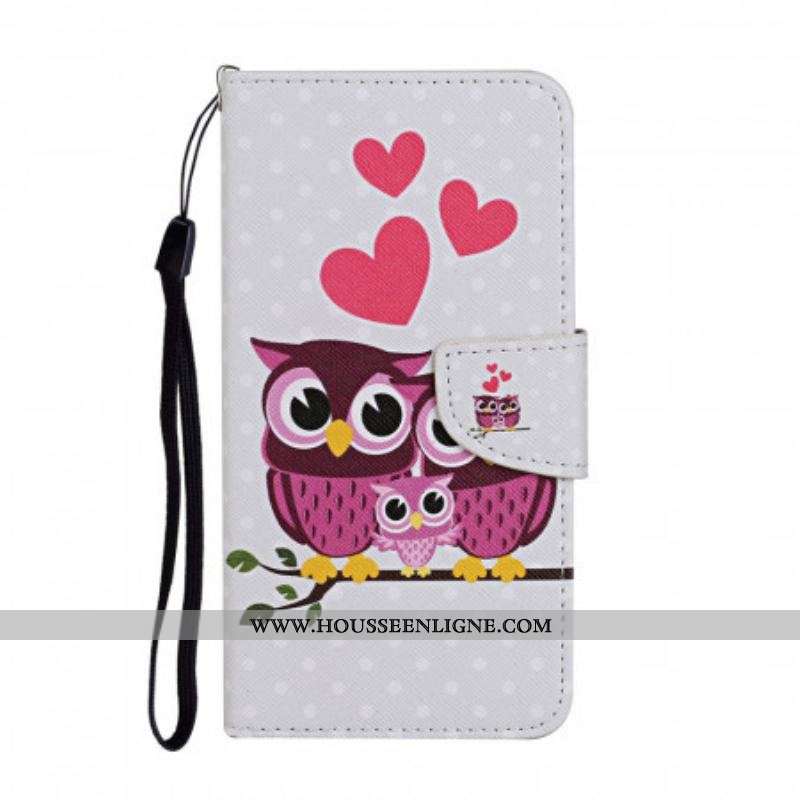 Housse Samsung Galaxy S22 Plus 5G Famille de Hiboux avec Lanière