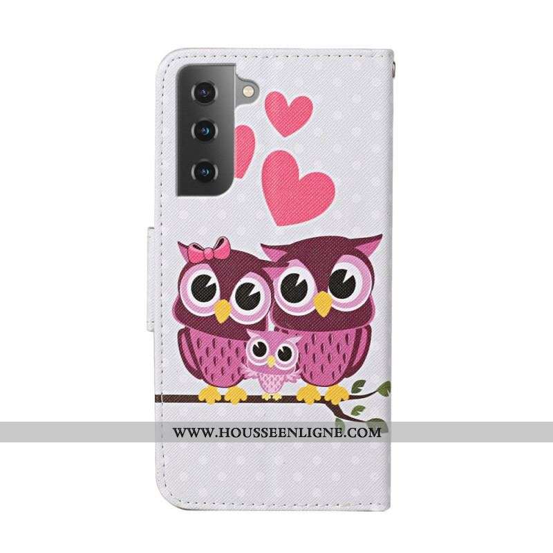 Housse Samsung Galaxy S22 Plus 5G Famille de Hiboux avec Lanière