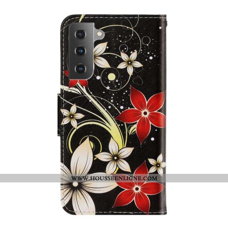 Housse Samsung Galaxy S22 Plus 5G Fleurs Colorées à Lanière