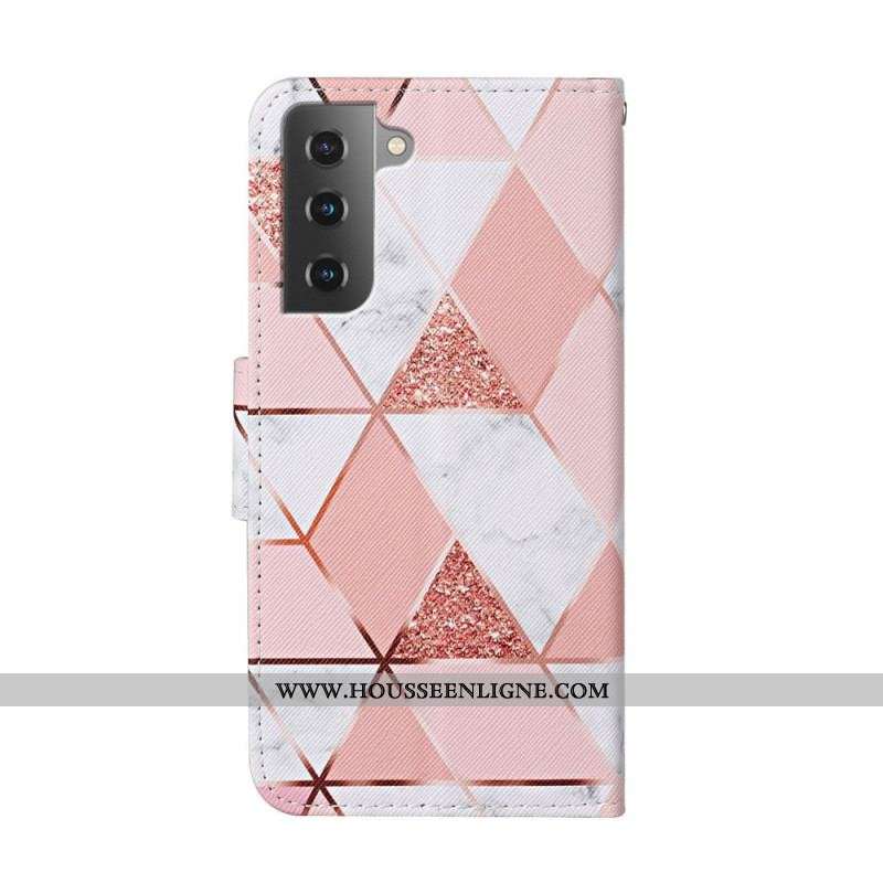 Housse Samsung Galaxy S22 Plus 5G Marbre et Paillettes avec Lanière