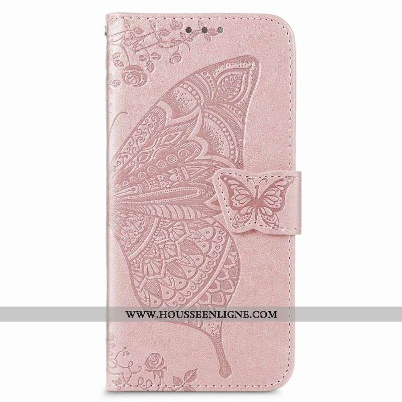 Housse Samsung Galaxy S22 Plus 5G Papillon Design avec Lanière