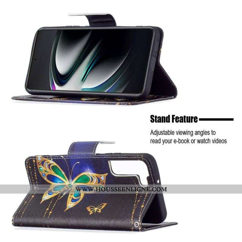 Housse Samsung Galaxy S22 Plus 5G Papillons Dorés