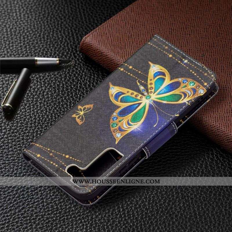 Housse Samsung Galaxy S22 Plus 5G Papillons Dorés