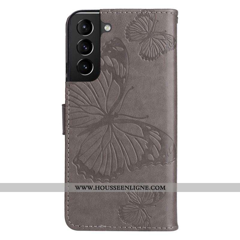 Housse Samsung Galaxy S22 Plus 5G Papillons Géants à Lanière
