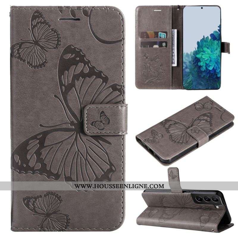 Housse Samsung Galaxy S22 Plus 5G Papillons Géants à Lanière