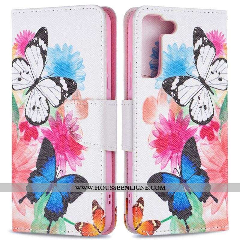 Housse Samsung Galaxy S22 Plus 5G Papillons et Fleurs Peints