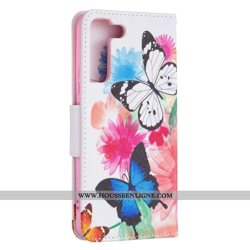 Housse Samsung Galaxy S22 Plus 5G Papillons et Fleurs Peints