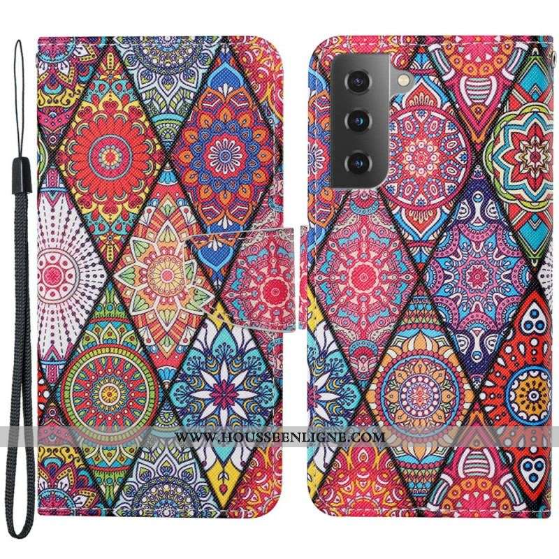 Housse Samsung Galaxy S22 Plus 5G Patchwork avec Lanière