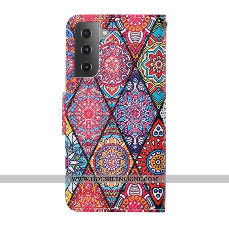 Housse Samsung Galaxy S22 Plus 5G Patchwork avec Lanière