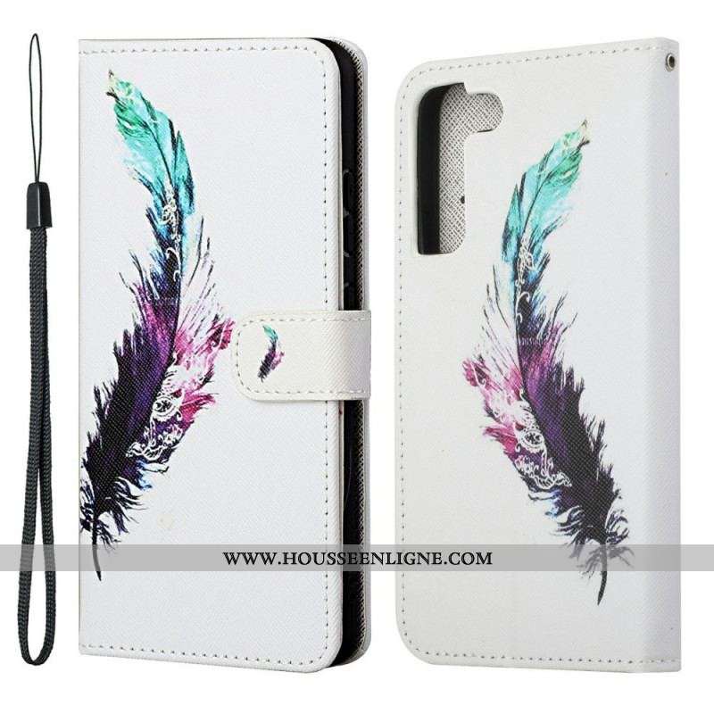 Housse Samsung Galaxy S22 Plus 5G Plume à Lanière