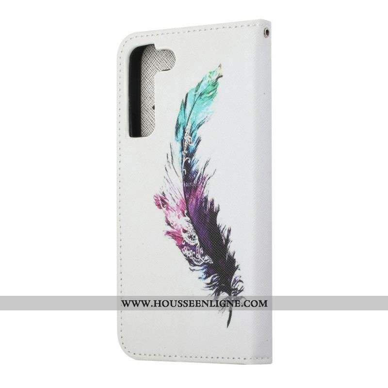 Housse Samsung Galaxy S22 Plus 5G Plume à Lanière