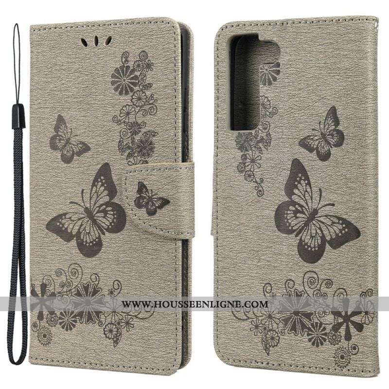 Housse Samsung Galaxy S22 Plus 5G Splendides Papillons à Lanière