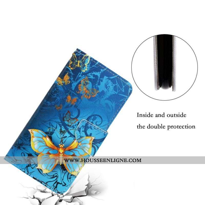 Housse Samsung Galaxy S22 Plus 5G Variations Papillons à Lanière