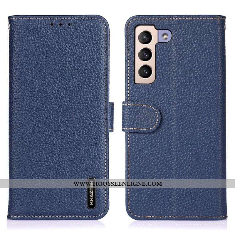 Housse Samsung Galaxy S22 Plus 5G Véritable Cuir Litchi KHAZNEH