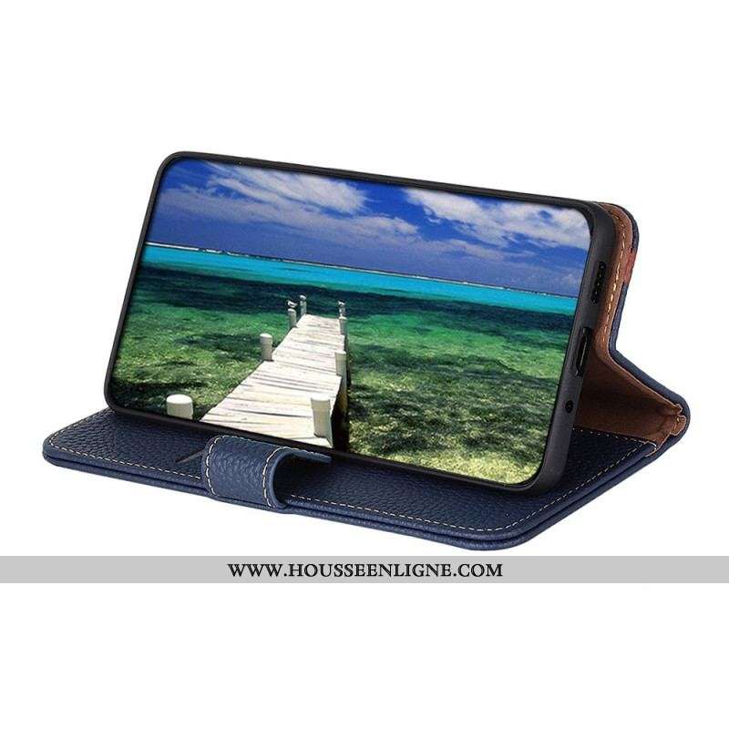 Housse Samsung Galaxy S22 Plus 5G Véritable Cuir Litchi KHAZNEH