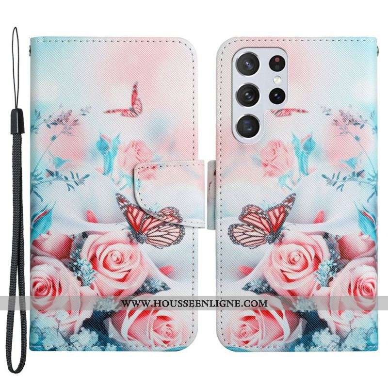 Housse Samsung Galaxy S22 Ultra 5G Bouquet de Fleurs et Papillons