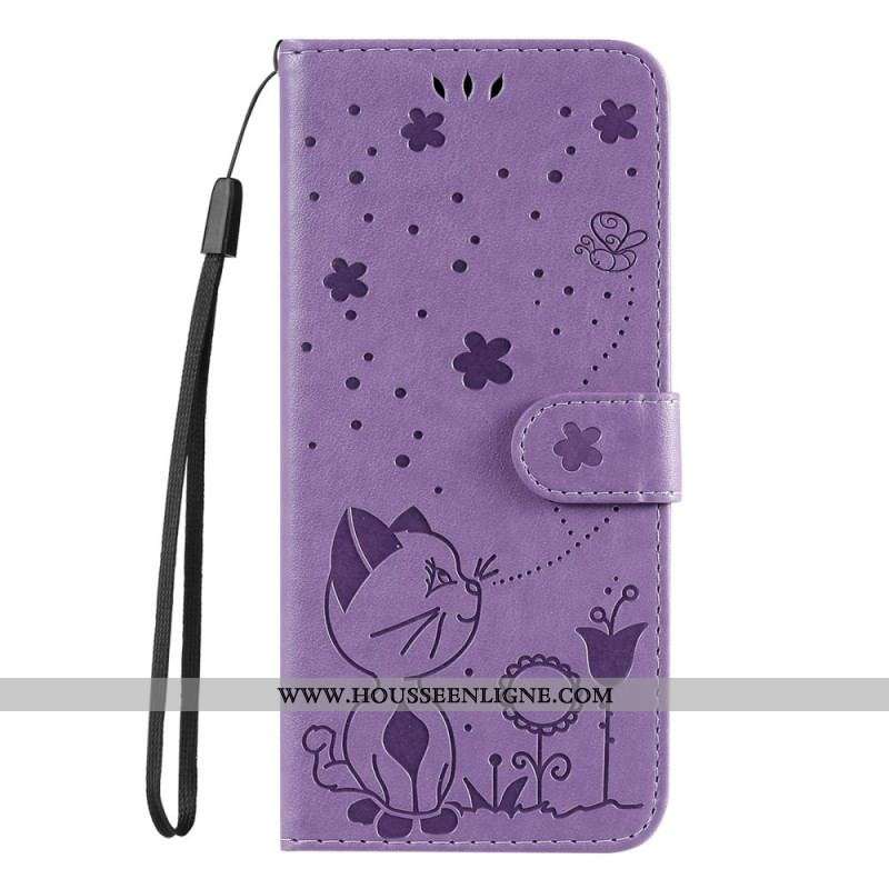 Housse Samsung Galaxy S22 Ultra 5G Chat et Abeille à Lanière