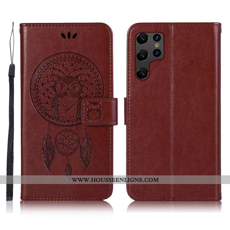 Housse Samsung Galaxy S22 Ultra 5G Effet Cuir Attrape Rêves Hibou
