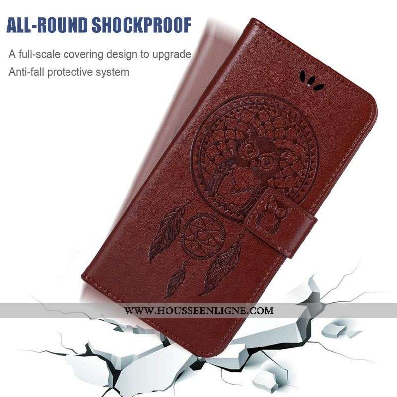 Housse Samsung Galaxy S22 Ultra 5G Effet Cuir Attrape Rêves Hibou