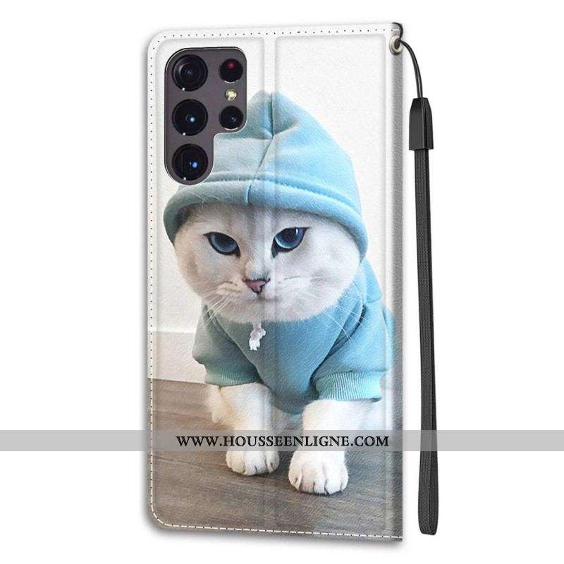 Housse Samsung Galaxy S22 Ultra 5G Fan des Chats à Lanière