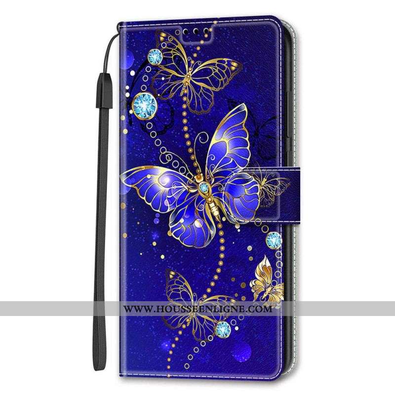 Housse Samsung Galaxy S22 Ultra 5G Fan des Papillons à Lanière