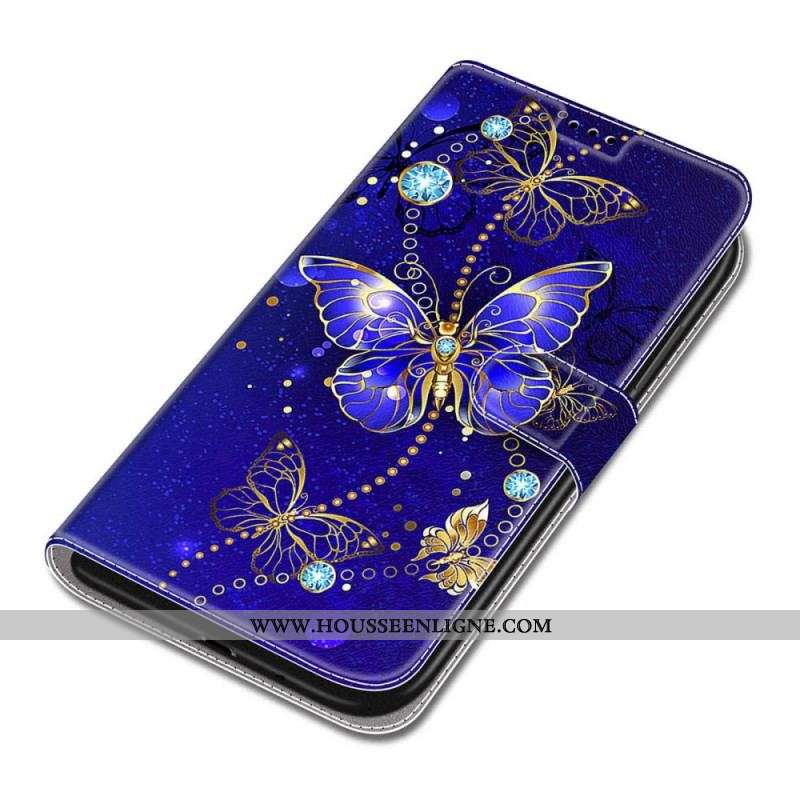 Housse Samsung Galaxy S22 Ultra 5G Fan des Papillons à Lanière