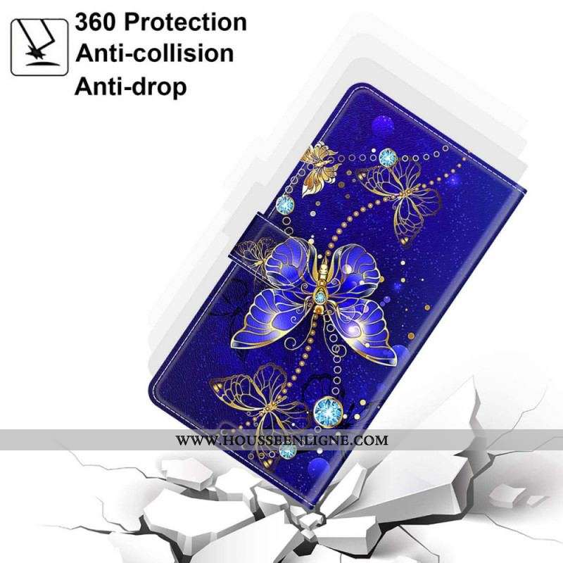 Housse Samsung Galaxy S22 Ultra 5G Fan des Papillons à Lanière