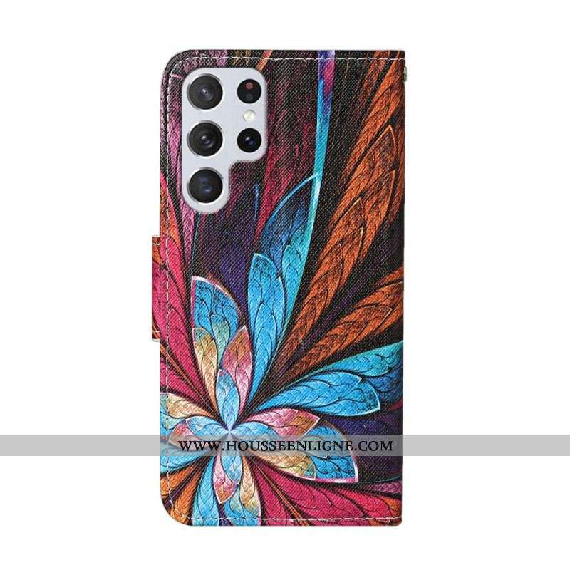 Housse Samsung Galaxy S22 Ultra 5G Feuilles Colorées avec Lanière