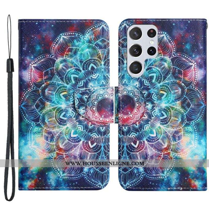 Housse Samsung Galaxy S22 Ultra 5G Flashy Demi Mandala à Lanière