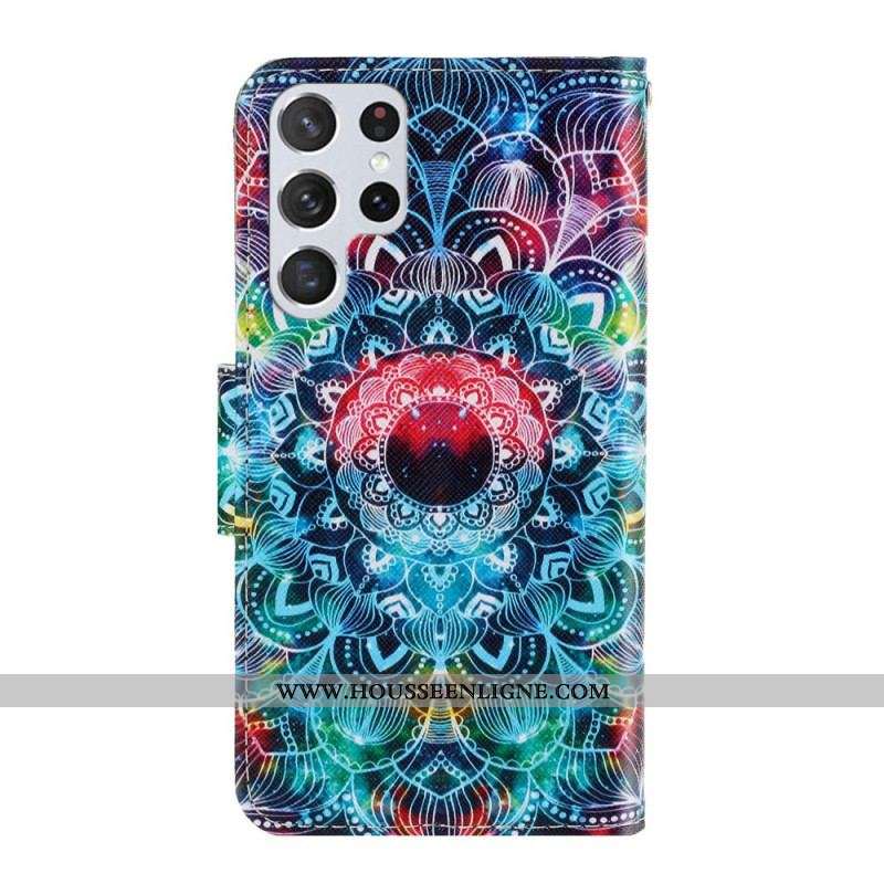 Housse Samsung Galaxy S22 Ultra 5G Flashy Mandala à Lanière