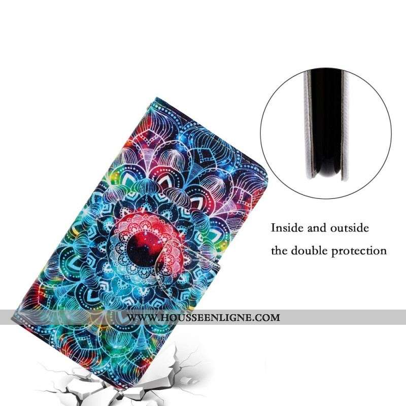 Housse Samsung Galaxy S22 Ultra 5G Flashy Mandala à Lanière