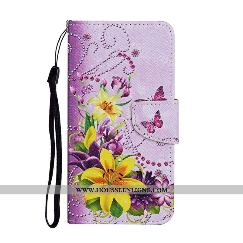 Housse Samsung Galaxy S22 Ultra 5G Fleurs Magistrales avec Lanière