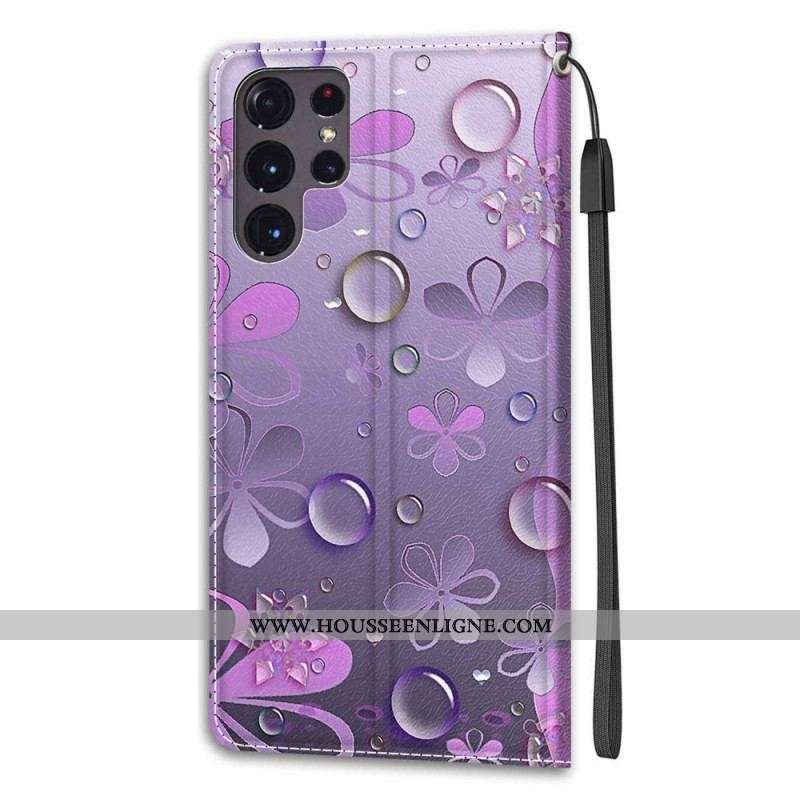 Housse Samsung Galaxy S22 Ultra 5G Gouttes d'Eau avec Lanière