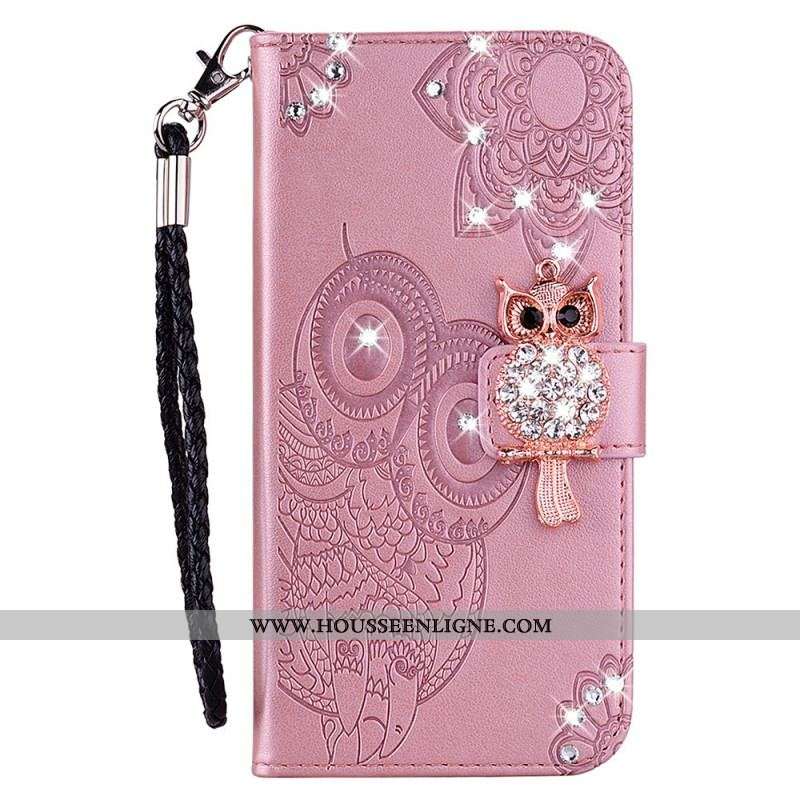 Housse Samsung Galaxy S22 Ultra 5G Hibou Mandala et Breloque
