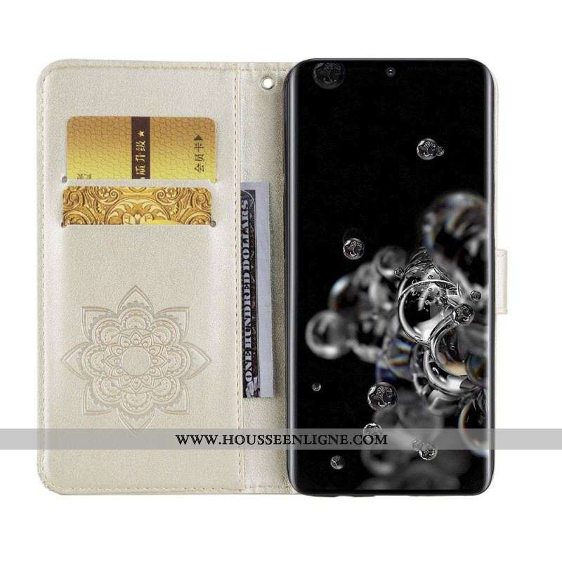 Housse Samsung Galaxy S22 Ultra 5G Hibou Mandala et Lanière