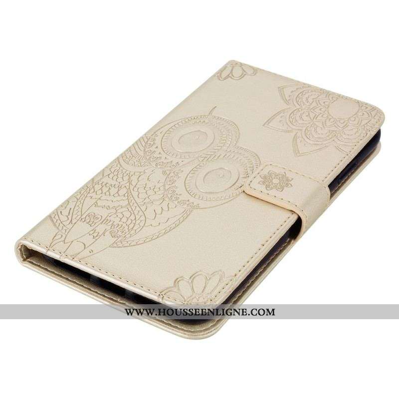 Housse Samsung Galaxy S22 Ultra 5G Hibou Mandala et Lanière