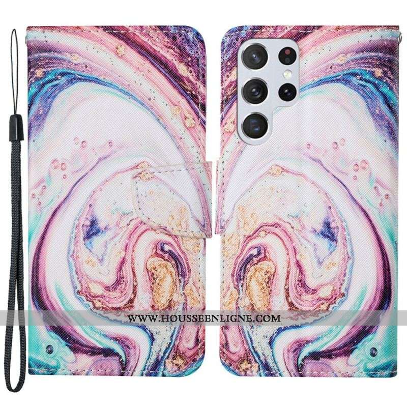 Housse Samsung Galaxy S22 Ultra 5G Marbre avec Lanière