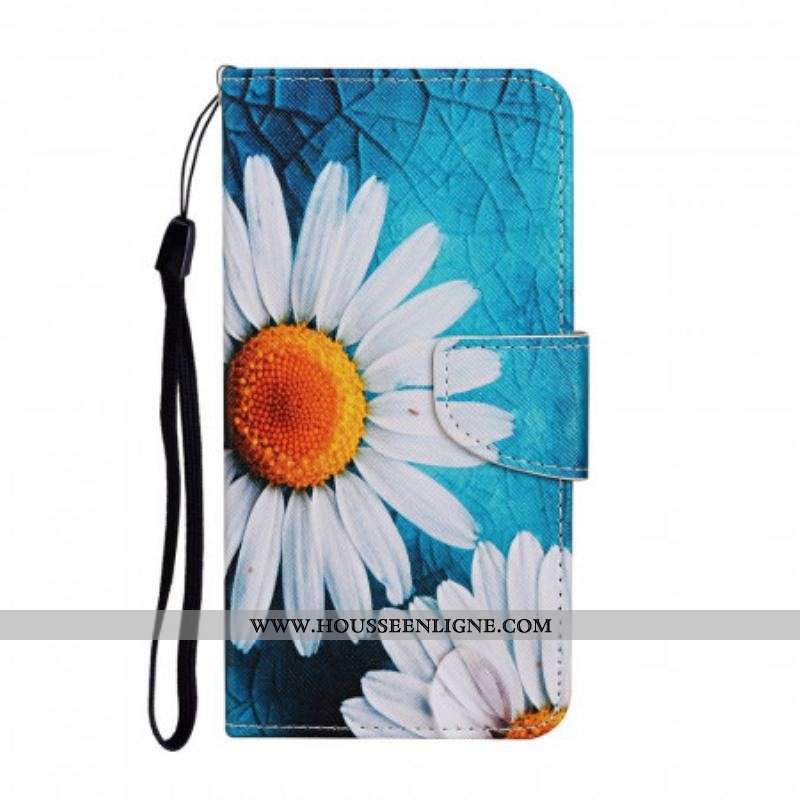 Housse Samsung Galaxy S22 Ultra 5G Marguerites à Lanière