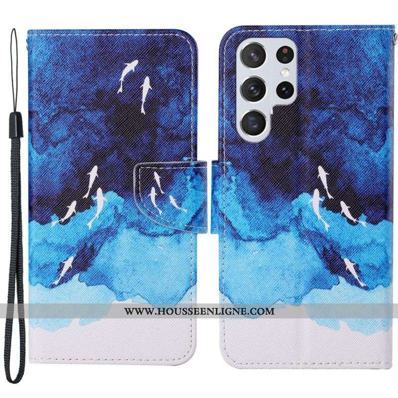 Housse Samsung Galaxy S22 Ultra 5G Mer avec lanière