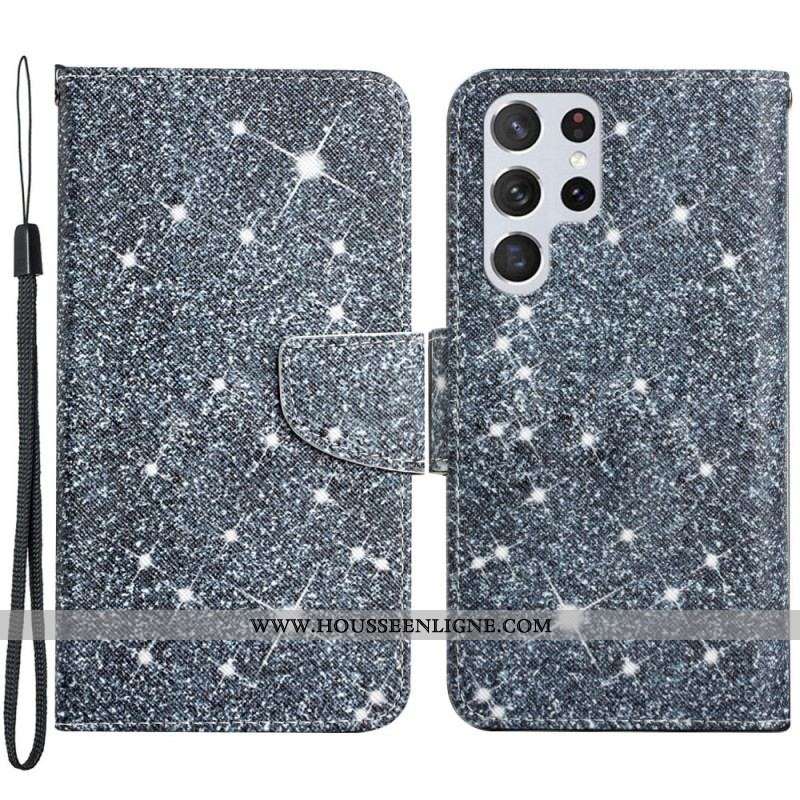 Housse Samsung Galaxy S22 Ultra 5G Paillettes à Lanière