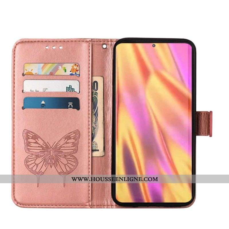 Housse Samsung Galaxy S22 Ultra 5G Papillon Design avec Lanière