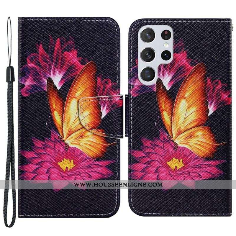 Housse Samsung Galaxy S22 Ultra 5G Papillon et Lotus